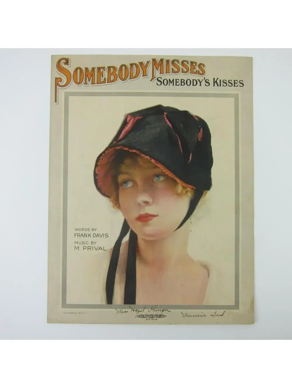Somebody Misses Somebody's Kisses Sheet Music Frank Davis M. Prival Antique 1919